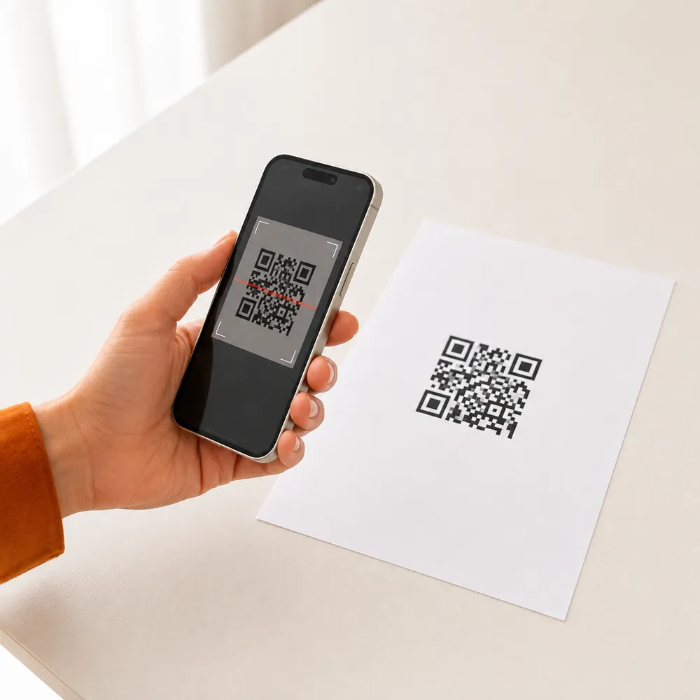 Employee scanning a QR code